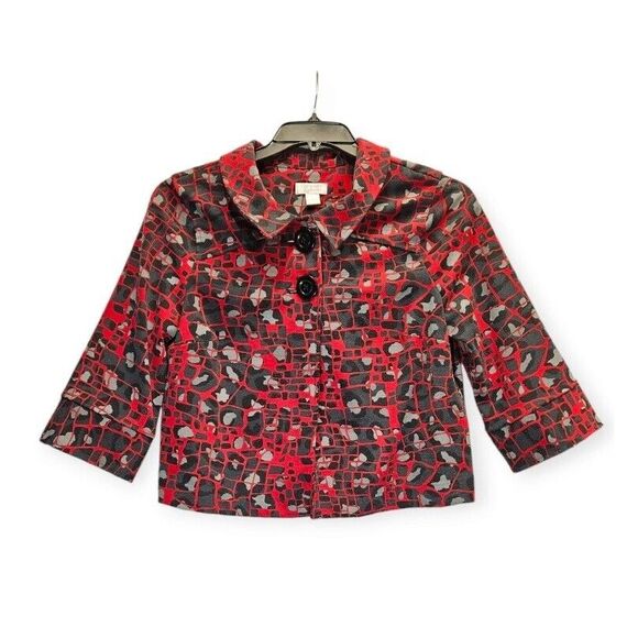 Christopher & Banks Womens Blazer Jacket Medium Red Black Formal 2 Button Church - Picture 1 of 7